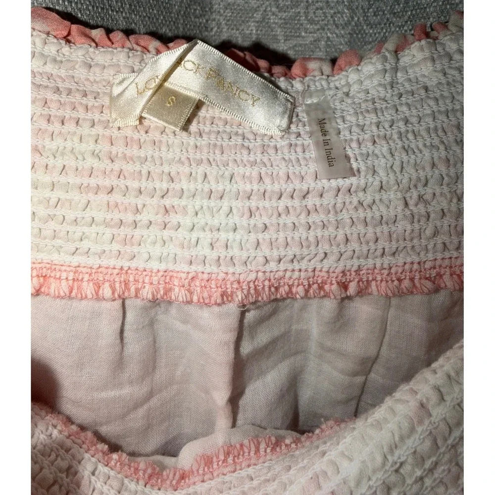 LoveShackFancy Jimena Coral Pink‎ Floral Smocked Eyelet Ruffle Mini Skirt Small